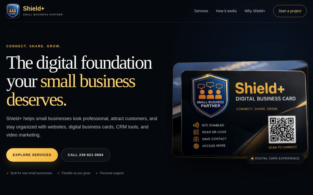 Shield+ NFC digital business card with QR code
