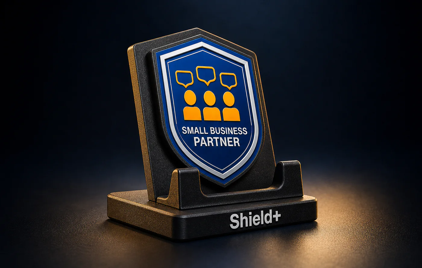 Shield+ custom 3D printed logo desk display