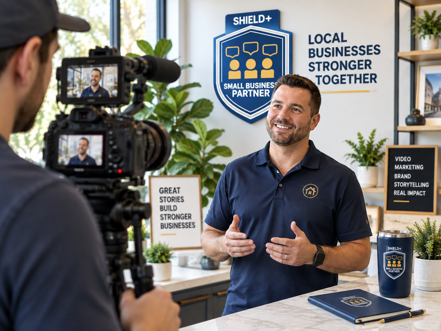 Small-business owner creating professional video marketing content