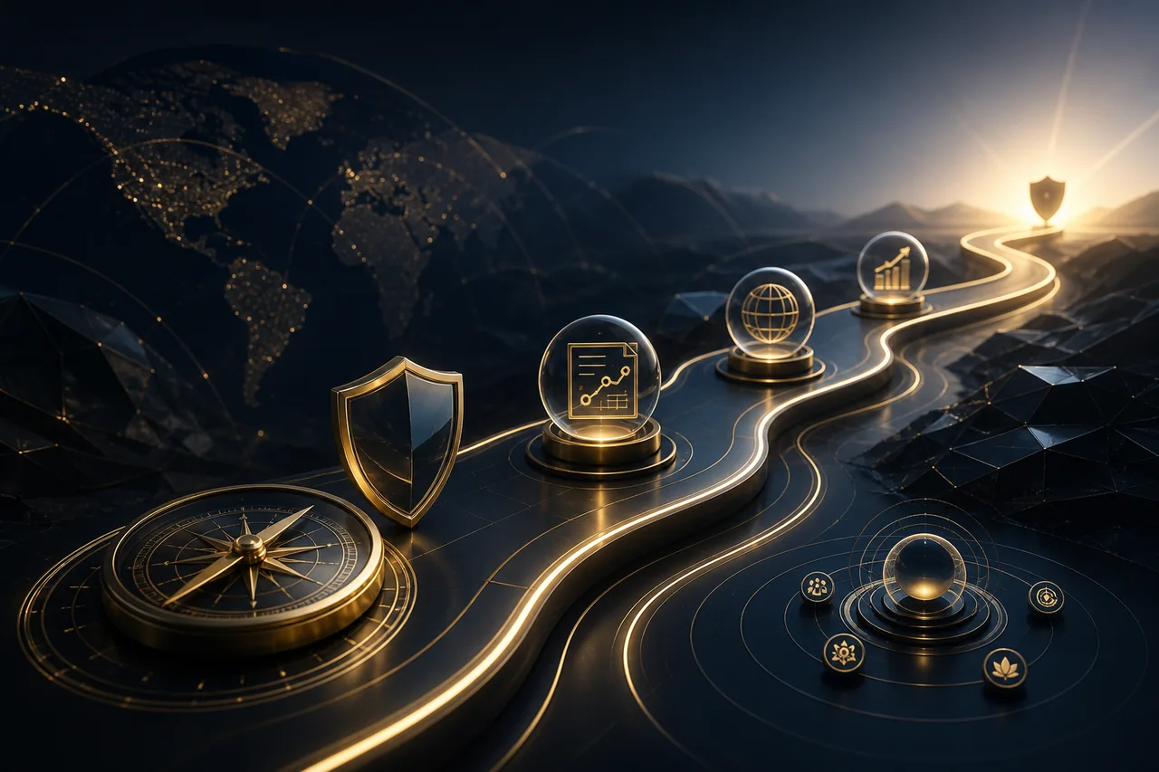 Guided Shield+ business mission pathway with milestones leading toward growth