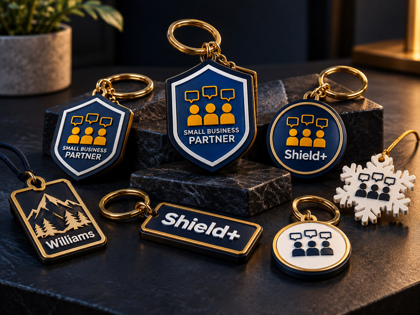 Shield+ personalized keychains tags and small gifts