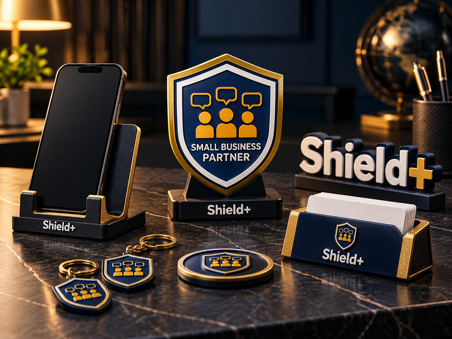 Shield+ custom logo phone stand and desk display
